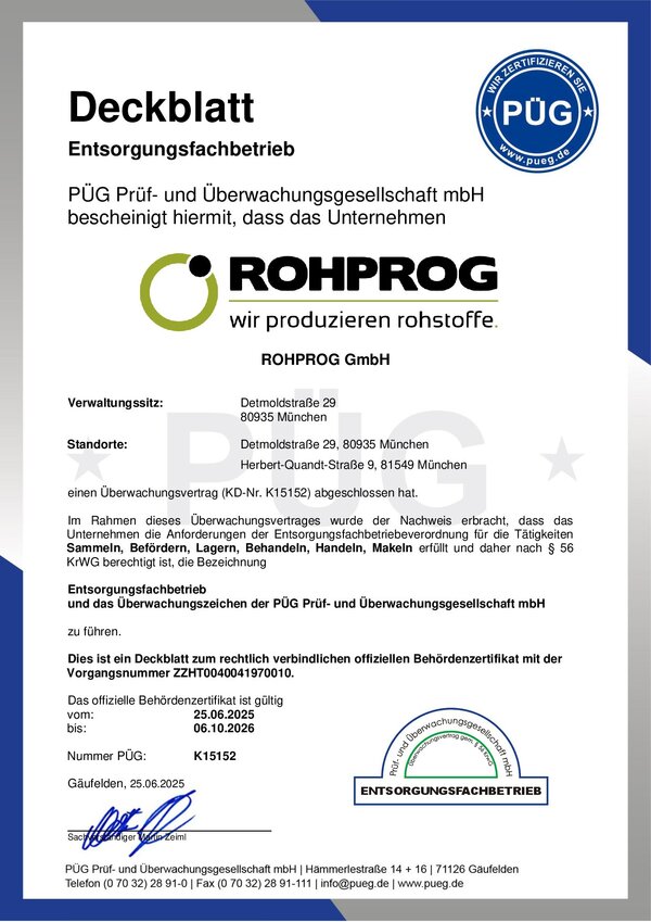 Zertifikat Entsorgungsfachbetrieb